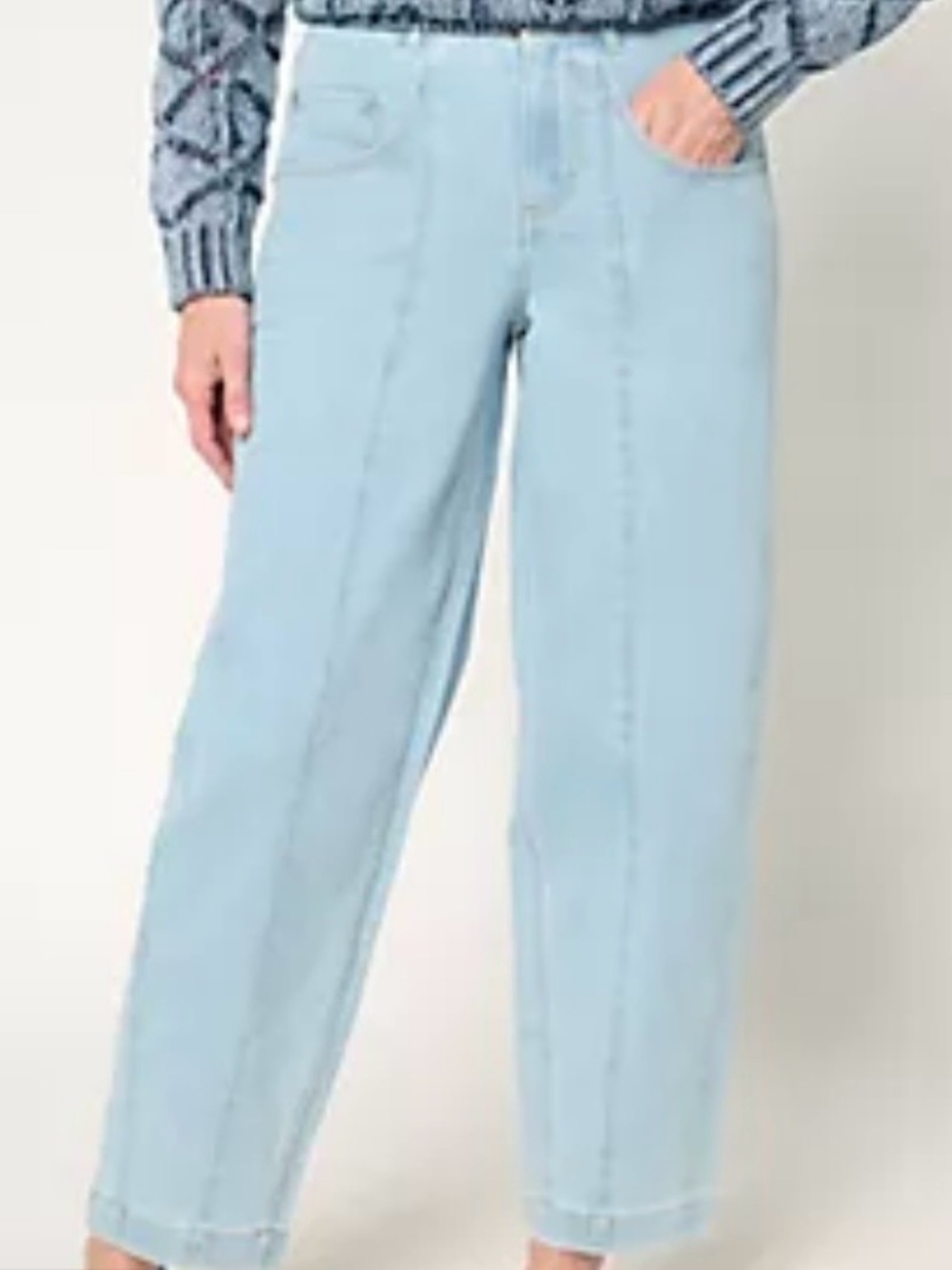 LOGO by Lori Goldstein Light Blue High-Rise Wide-Leg Barrel Jeans